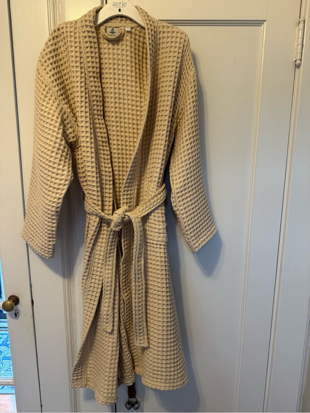 NWOT Sea Me At Home 100% Turkish Cotton Waffle Knit Luxury Robe in Beige